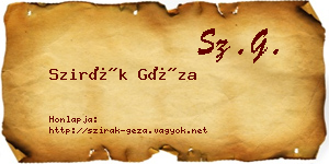 Szirák Géza névjegykártya